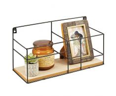 mDesign Rangement Mural décoratif – Petite étagère de Rangement en métal et Bois pour Cadres, Lampes ou Autres Objets de décoration – étagère Murale Flottante pour la Maison – Noir/Couleur Naturelle