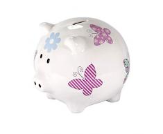 SPOTTED DOG GIFT COMPANY Grande Tirelire Cochon Blanc avec Papillon Colorés, Cadeau pour Enfant et Adulte Fille avec Boîte Cadeau