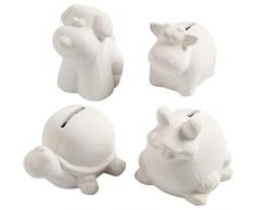 Creativ Lot de 4 tirelires en forme danimaux Terre cuite Vache/chien/grenouille/tortue