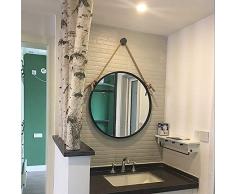 ZZKJBox Miroir Rond pour Salle de Bain avec Corde de Chanvre éPaisse, Miroir Mural, Miroir Art DéCo, Miroir de Courtoisie, avec Suspension en Corde de Chanvre avec Bordure Noire,70×70cm/27.6×27.6in