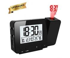 OurLeeme Horloges à Projection, Réveil électronique Projection Murale avec Double Alarme, 12/24 Heures, Date, Humidité de lécran Température Intérieure (Noir)
