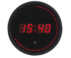 Alba HORLED Horloge Murale LED Noir / Rouge - Prise électrique UK