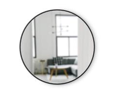 UMBRA Hub Mirror. Miroir mural rond Hub. Contour en caoutchouc noir. Diamètre 94cm, épaisseur 2cm.