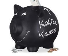 Relaxdays 10022336 Tirelire Cochon, Ardoise, Personnalisable, céramique, Mariage, Anniversaire, baptême, HxLxP 14x17x13 cm, Noir, env. 14 x 17 x 13 cm
