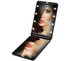 Rantizon Miroir de Poche 8 LEDs Miroir Illuminé de Maquillage Miroir Portable Maquillage 1X & 2X Grossissant Double Face Ajustable Lumière Pliable pour le Maquillage Voyage