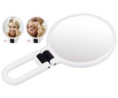 DESON Miroir Double Face Miroir à Main, Grossissant 1x / 5x Miroir Compact, Portable Pliable Miroir Maquillage Avec Rotation à 360 Degrés, Pour Voyage