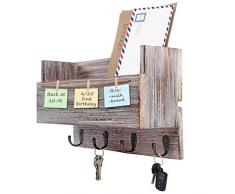 Halcent Porte-Courriers Bois Porte Clé Mural Porte Courrier Porte Clef Mural pour Le Rangement de Vos Clefs Courrier Revues