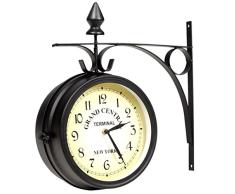 Horloge de Gare Double Face en Métal Style rétro Hauteur 27cm Epaisseur 8.5cm Diamétre du Cadran 20cm