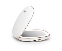 Fancii Miroir de Poche Rechargeable Lumineux, Grossissant 1x/ 10x - Petit Miroir Portable de Maquillage avec Lumières Naturel Dimmable pour Voyage, Blanc (Mila)