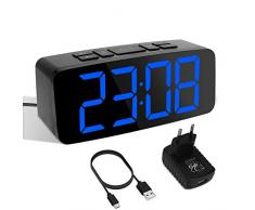 YISSVIC Réveil Numérique LED Réveil Digital Equipé de 2 Alarmes Fonction Snooze Luminosité Réglable sur 6 Niveaux Formats 12/24 Heures Version 2019 Inclus Adaptateur et Câble dUSB