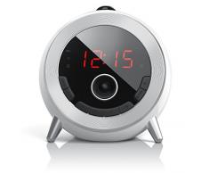 Brandson - Radio-réveil FM Retro réveil à Projection Radio-Horloge réveil numérique - Projection du Temps - Radio FM - Design Circulaire élégant - 180degrés Rotatif - Bague de focalisation - Blanc