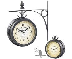 St. Leonhard Horloge de Gare rétro Double Face avec thermomètre et 12 Chants doiseaux