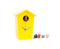 KOOKOO AnimalHouse Jaune, Petite Horloge Coucou, Pendule avec Voix de 5 Animaux de la Ferme, enregistrements sonores de la Nature, Coucou Design Moderne;