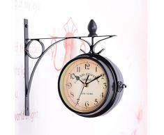 UNHO Horloge de Gare Rétro Double Face Pendule Murale Vintage d’Extérieur Alimentation Par Piles Décoration Idéal pour Maison, Jardin, Terrasse