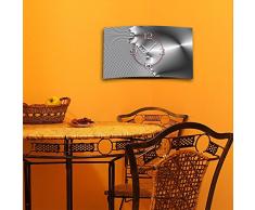Digital art gris métallique design moderne horloges design horloge murale en inox 28 cm x 48 cm volume pas de tic-tac dIXTIME 3D - 0282