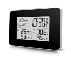 FORNORM Horloge de prévisions météo, Station météo numérique sans Fil avec capteur extérieur, réveil Snooze, température/humidité