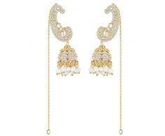 Onefeart Plaqué Or Boucles doreilles Pour les Femmes Filles Rond Perle Horologe Forme Gland Conception Boucles doreilles 15X45MM Or