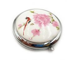 Miroir de Poche Pour Femme Filles Petit Miroir de Poche Grossissant Maquillage Compack Miroir Double en Céramique Motif Chinois de Voyage Sac à Main Sac à Main Miroir Bleu et Blanc en Porcelaine