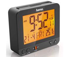 Hama RÃ©veil radio-pilotÃ© RC 550 (fonction de veilleuse commandÃ©e par capteur, fonction de rÃ©pÃ©tition de la veille, affichage de la tempÃ©rature, la date, 9,5 cm) Noir