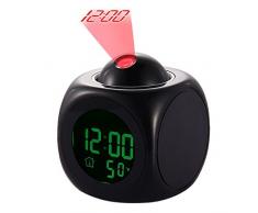 Horloge Digitale de Projection Réveil Silencieux LED Reveille-matin avec Fonction Snooze, 12/24h, Annonce de lheure, Haut-parleur Intégré, Température et Retroéclairage