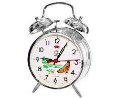 REVEIL Mécanique CLASSIQUE Coloris ARGENTÉ- POULE QUI PICORE