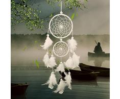 niceEshop(TM) 2 Cercles Capteur de Rêves avec Ornements Plumes, Turquoises pour Voiture et la Décoration de Maison (Blanc)