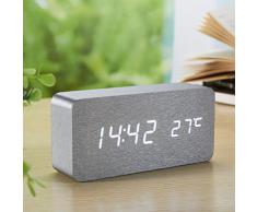 Yihya Argent Design à la Mode Digital Alarme LED Snooze Horloge Réveil électronique Clock Date Température Affichage avec Sound Control Capteur de Lumière + Veilleuse (Ajuster automatiquement la luminosité la nuit) --- lumière blanche