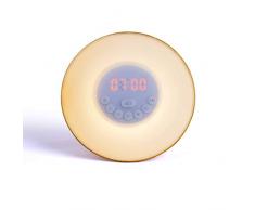 LIVOO Lampe Simulateur daube, 9 Couleurs, 10 Niveaux de luminositÃ©, RÃ©veil 6 Sons naturels ou Radio FM | AR319, Plastique, Bois