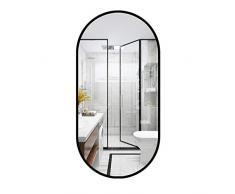 Miroir de Salle de Bains Ovale, Miroir de courtoisie en Miroir avec Cadre en métal, Suspension Verticale ou Horizontale (Noir/Or)