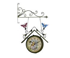 Vintage Dhorloge Murale À Double Face, Décor De Papillon Dhorloge De Gare pour Le Jardin Extérieur À La Maison Silencieuse Horloge Fixée Au Mur