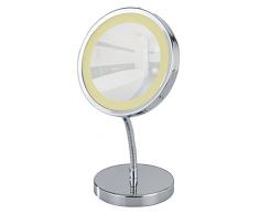 Miroir cosmétique sur pied Brolo, orientable, à DEL, 300%, chrome, miroir de Ø 11 cm, 15 x 16,5 x 13 cm