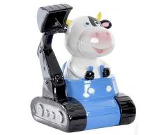 AVENUELAFAYETTE Tirelire Enfant rigolote Vache ou Chien sur tractopelle - Grue (Vache - Grue Bleue)