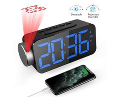 GlobaLink Réveil Électronique, Radio FM Réveil Projection Plafond avec Chargeur de Téléphone USB, 6.5 Grand écran et Horloge de Projection Rotative à 180 °(12 / 24H) (s)