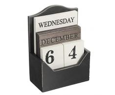 MJJEsports Bloc De Bois Vintage Perpétuel Bureau Calendrier Rustique En Bois Bureau Maison Bureau Decor - Sombre