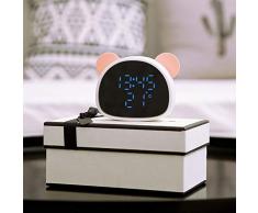 FairOnly Horloge miroir multifonction avec commande vocale, veilleuse USB, réveil panda Rose/blanc