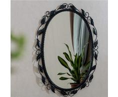Miroir mural de salle de bains Miroir mural vertical ovale Miroir de vanité horizontal vertical Chambre à coucher Salon Miroir mural européen en fer forgé miroir (Color : Black)