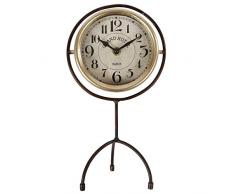 LHéritier Du Temps Horloge sur Pied Pendule à Poser Index Heures Chiffres Arabes en Fer Noir et Doré 6,5x16x30cm