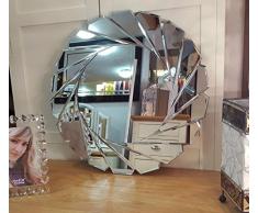 Miroir mural art déco rond aux bords biseautés - Cadre noir - Design en forme de tourbillon - 60 cm