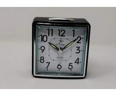 Little Star Réveil de voyage carré avec lumière, silencieux, sans tic-tac avec snooze et lumière, grands chiffres pour une lecture facile (JR-1164) Noir