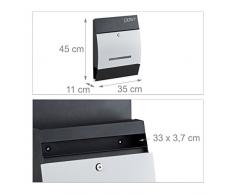 Relaxdays Boîte aux lettres murale avec compartiment journaux DIN-A4 45 x 35 x 11 cm noir-blanc