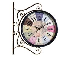 &pendule murales Horloge murale double face Vintage intérieur support fer forgé gare Style européen rétro horloges mur de roulement côté 360 degrés salon décor &Horloge Murale (Color : D)
