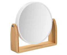 mDesign miroir de salle de bain rotatif en bambou et plastique – miroir sur pied avec support de rangement – miroir rond portable pour évier – couleur bambou et blanc
