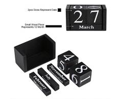 Zerodis Calendrier Perpétuel en Bois Calendrier Cube Calendrier Bloc Mois Date Affichage Décor Maison Bureau (Noir)
