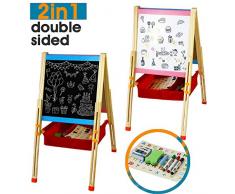 Nuheby Tableau Enfant Double Face,Tableau Blanc Magnetique,Tableau Chevalet Enfants avec Boite Rangement Jouet en Bois Jeux Educatif Enfant 3 4 5 Ans Garçon Fille