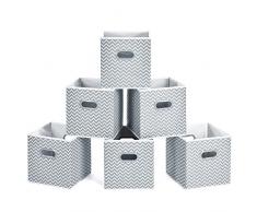 MaidMAX Boîtes de Rangement Ouvertes, Tiroir en Tissu,Cubes de Rangement en Tissu, Pliable Organisateurs conteneurs, Boîtes Tiroirs avec Poignée en Plastique, Chevron Gris, Pack de 6