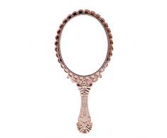 Tree-on-Life Vintage Poignée Maquillage Miroir Rose Repousse Floral Ovale Rond Cosmétique Miroir À Main Miroir avec Poignée pour Dames Beauté Dresser