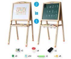 TONZE Chevalet Enfant Tableau Double Face Tableau Noir et Blanc avec Lettres Nombres Magnétiques et Boîte de Rangement et Accessoires Jouet Educatif
