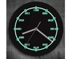 Njuxcnhg Horloge Murale Disque Vinyle,Code Binaire Horloge Murale Décorative Design Moderne Numéros de Math Équation LED Enseigne Au Néon Horloge Murale Enseignants Cadeau Éducatif