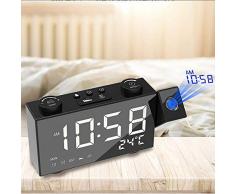 mubgo Pendules Murales LCD Digital Projection Réveil Radio-Contrôlé sans Fil Météo Station Multifonctionnelle Horloge De Table avec Date Alarme Snooze