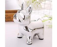 LJJOZ Sculpture Chien de Bouledogue en céramique Artisanat Tirelire Accueil Décorations Mignon Creative Piggy Décorations Bank (Color : Silver)